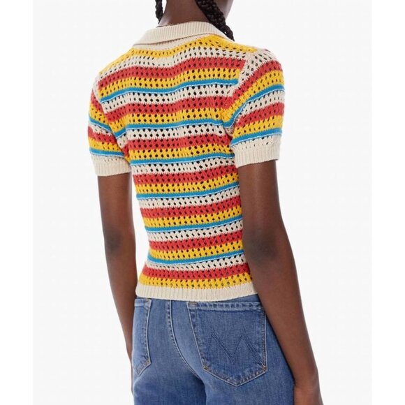 Mother multi striped knitted/chrochet  open stitch cotton polo blouse/sweater XS - Picture 2 of 9
